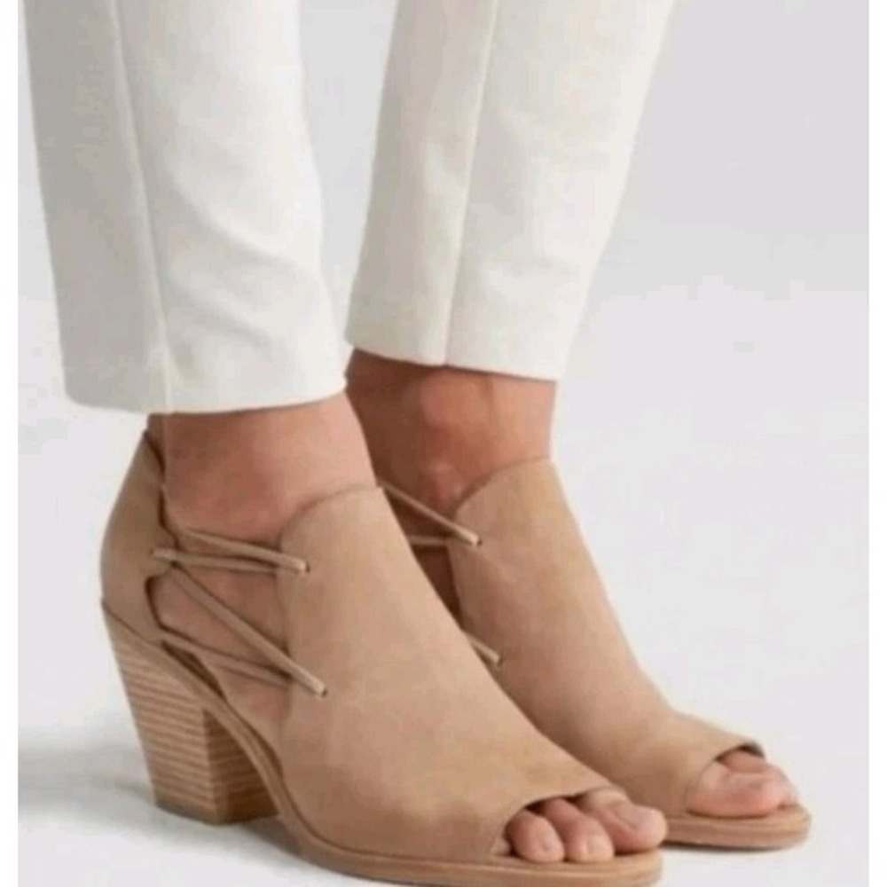 Eileen Fisher Nikki Sandals Sizeβ 10 Tan Nubuck Leather Peep Toe Block Heel